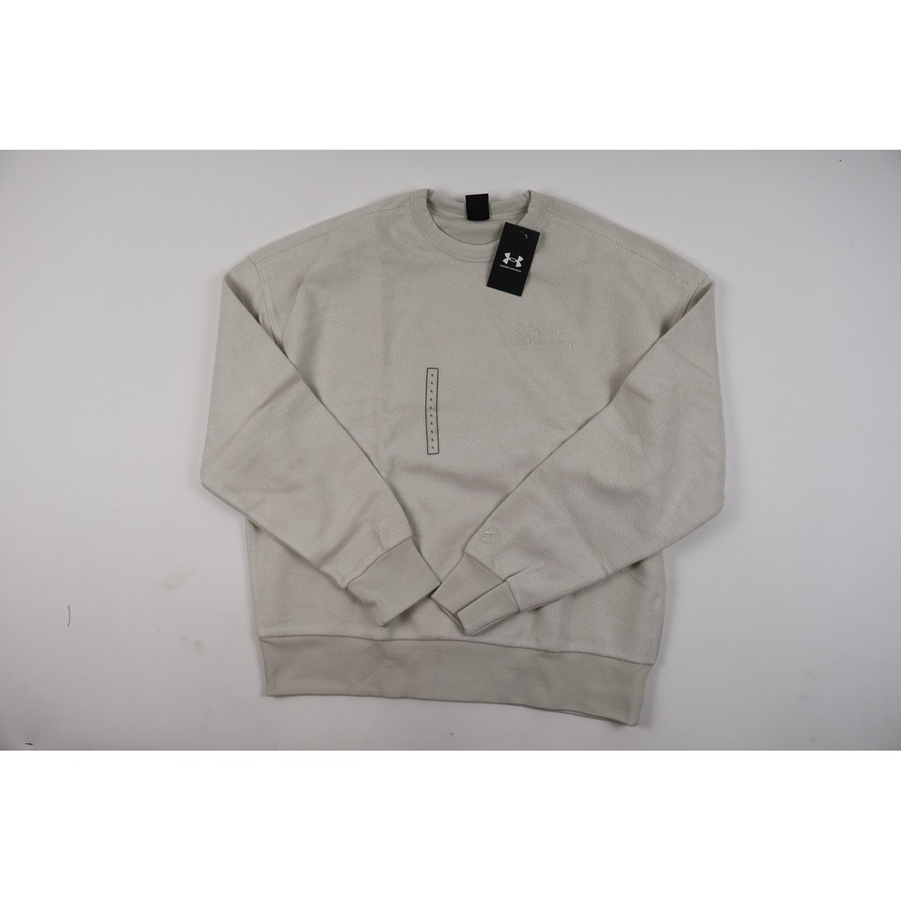 Under Armour Sweatshirt UA Icon Rev Terry Crew Beige Solid Large NWT MSRP 80